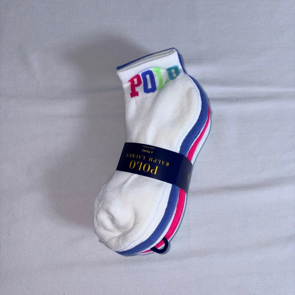 Polo Ralph Lauren Low Cut Socks 9-11 White Pink Blue NEW 6-Pack Athletic Logo