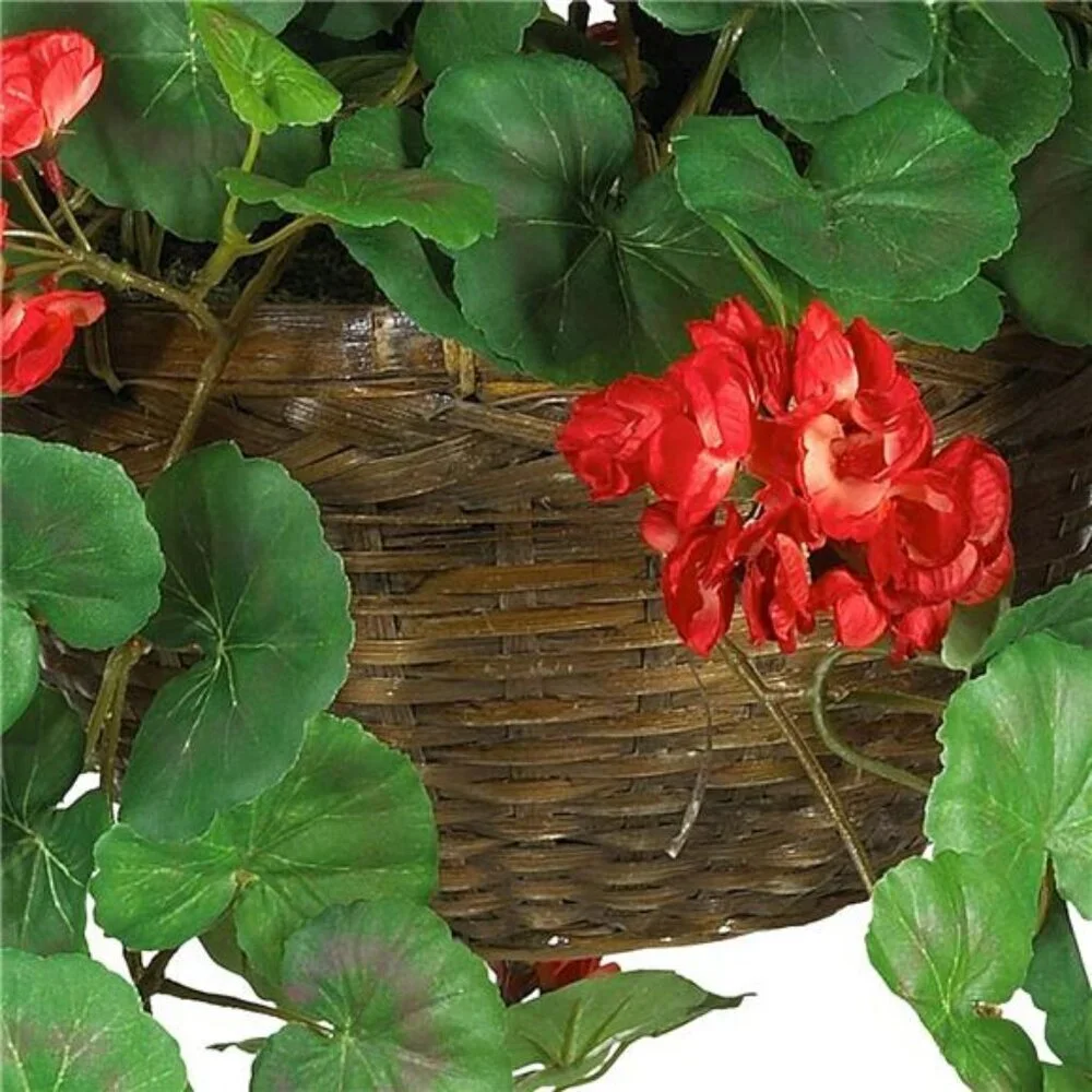 Nearly Natural Red Geranium Hanging Basket 24in Faux Silk Plant Home Decor