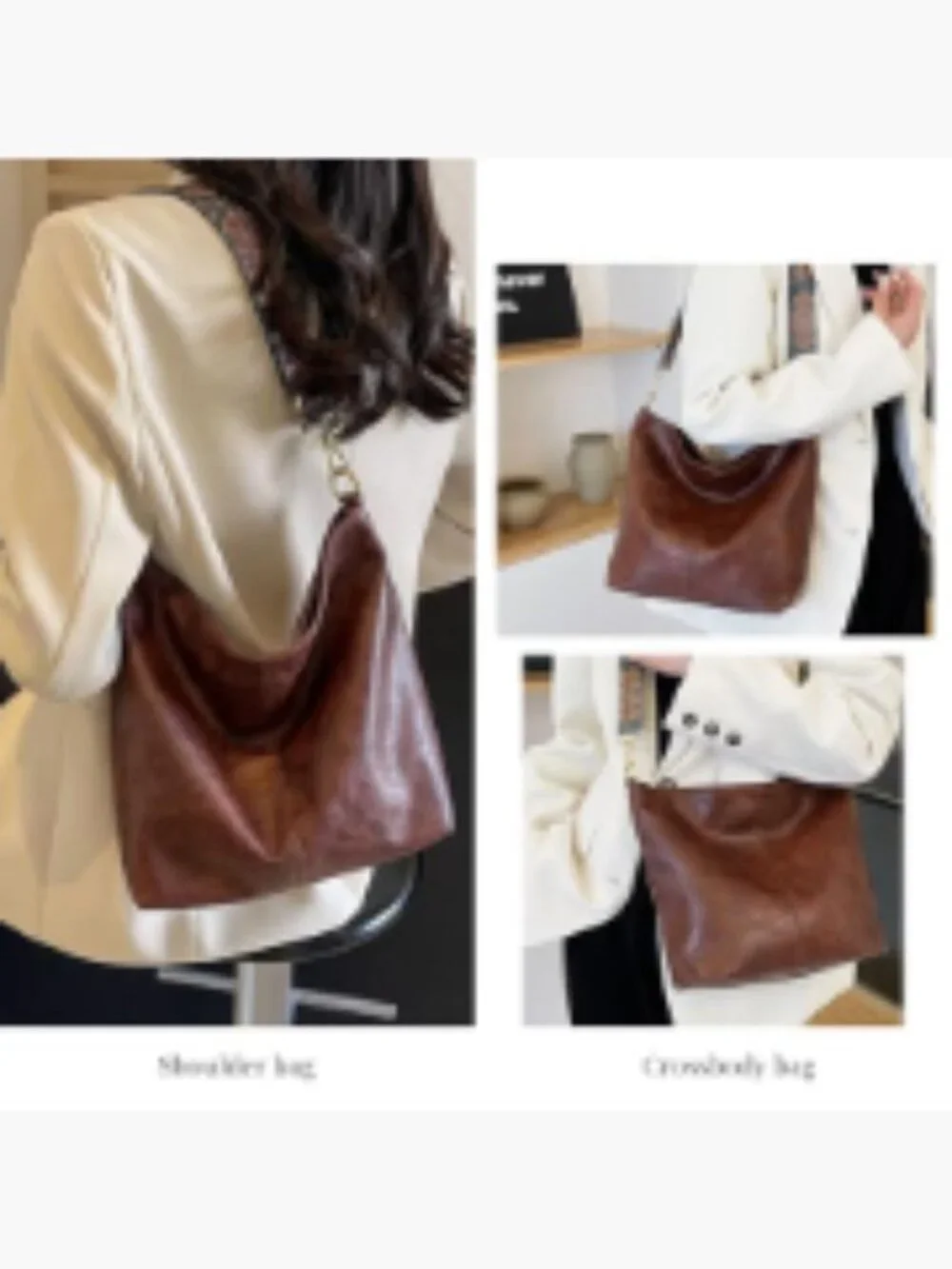 Boho Hobo Crossbody Bag Vegan Leather Shoulder Purse Adjustable Strap