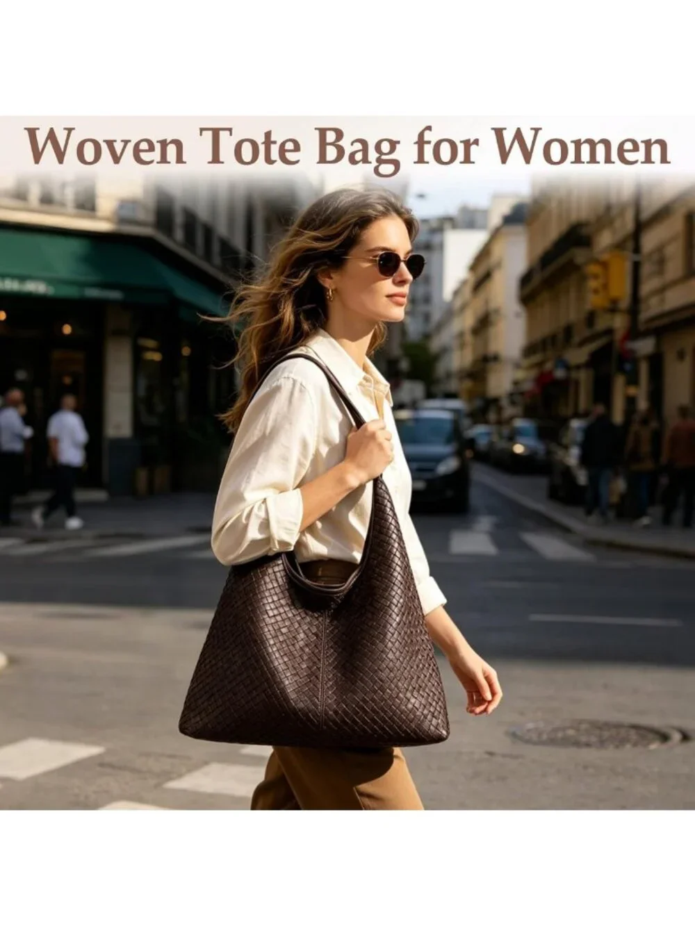 Chic Woven Vegan Leather Hobo Tote Bag | Large Slouchy Purse with Magnetic