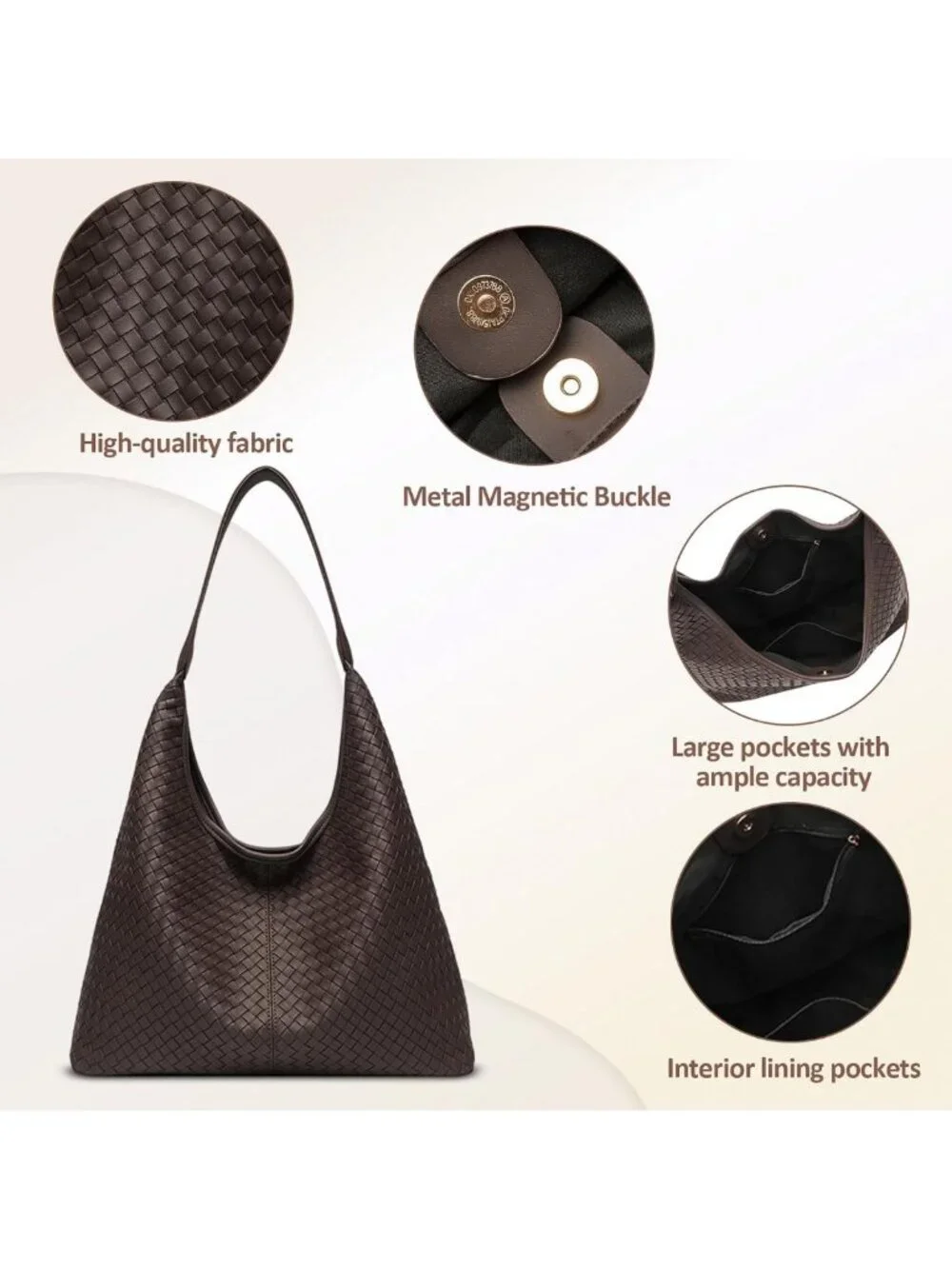 Chic Woven Vegan Leather Hobo Tote Bag | Large Slouchy Purse with Magnetic