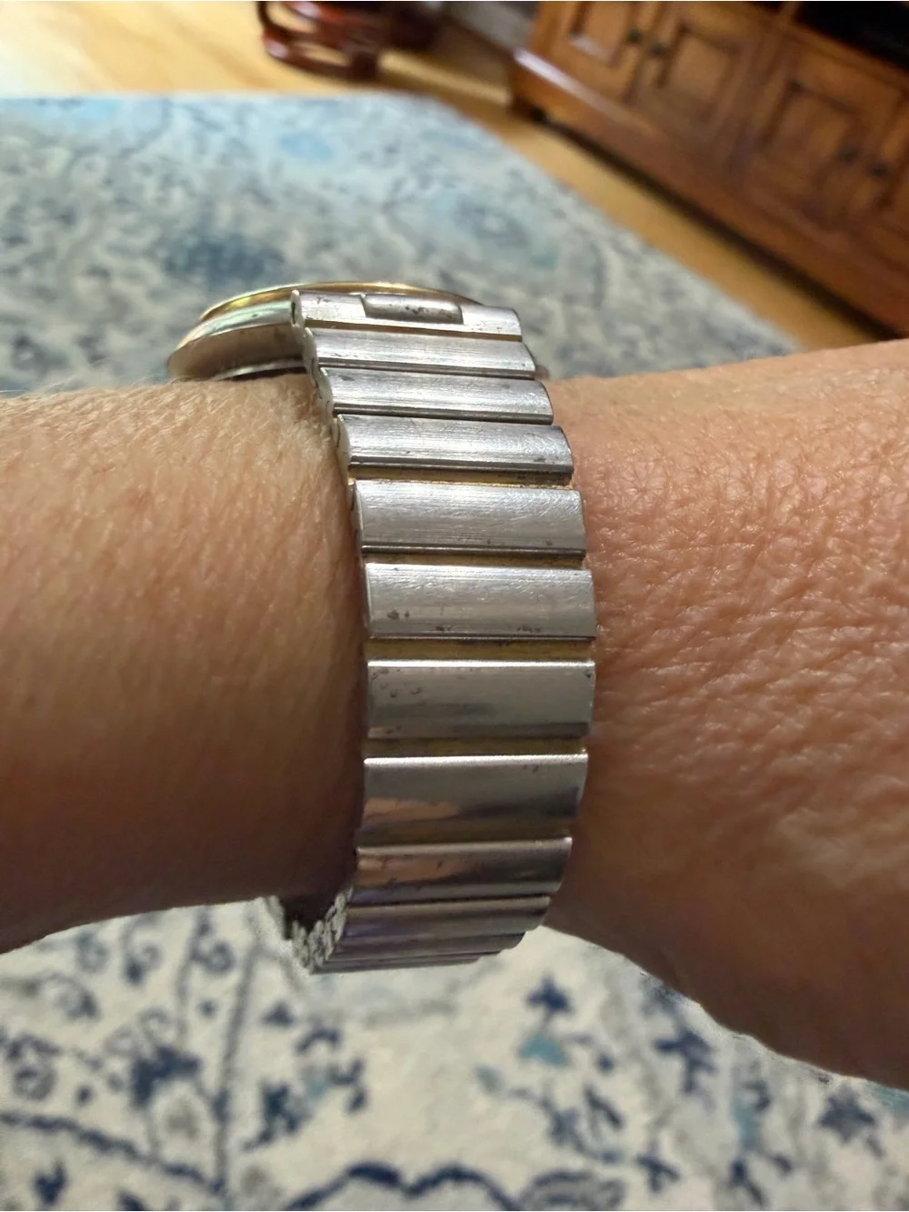 Dunhill Silver-Tone Watch with Black Dial and Crystal Markers