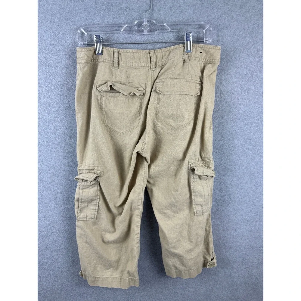 Banana Republic Cropped Cargo Pants Women's 8 Tan‎ Linen Cotton High Rise Casual