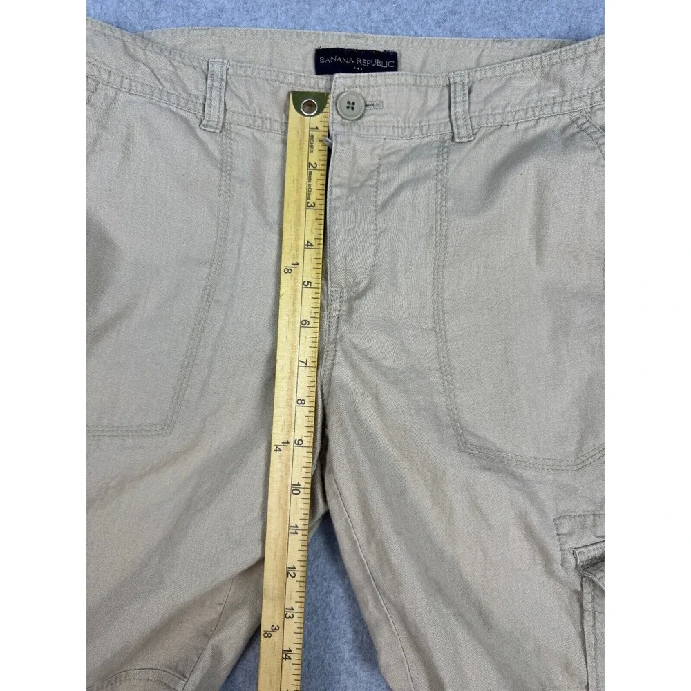 Banana Republic Cropped Cargo Pants Women's 8 Tan‎ Linen Cotton High Rise Casual