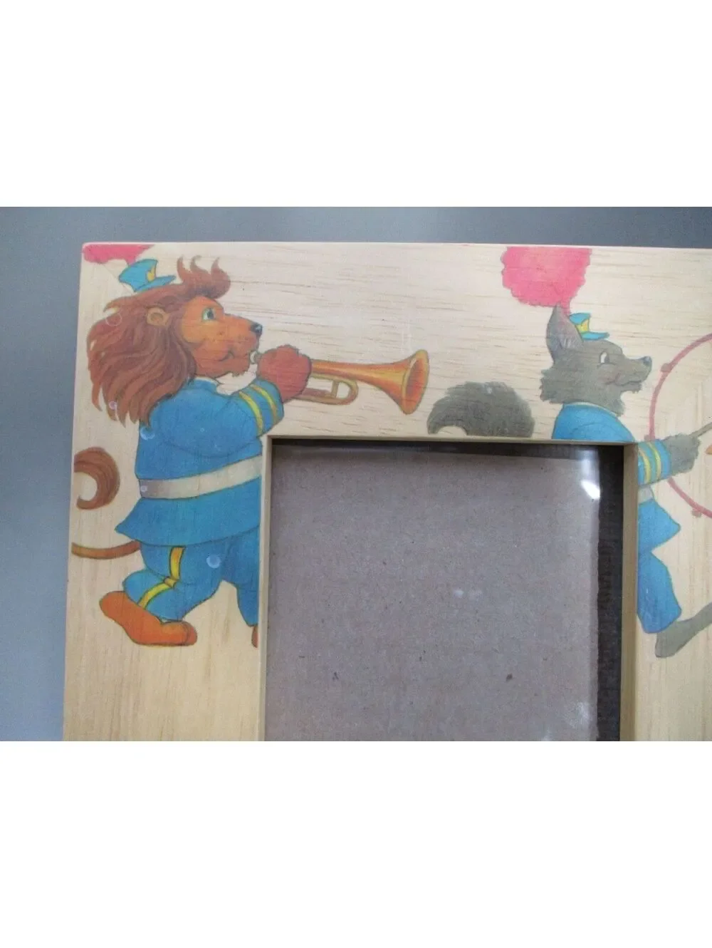 Whimsical Wood Nursery Photo Frame Marching Animal Band Lion Bear Rabbit