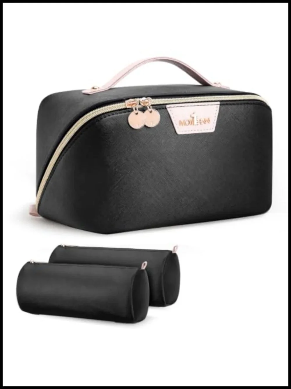 3-in-1 Travel Makeup Bag Organizer Vegan Leather Large Capacity Toiletry Case