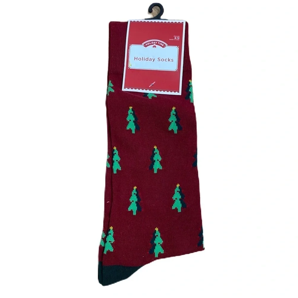 Holiday Time Christmas Tree Socks - Red Green NEW 6-12 Dress Men’s
