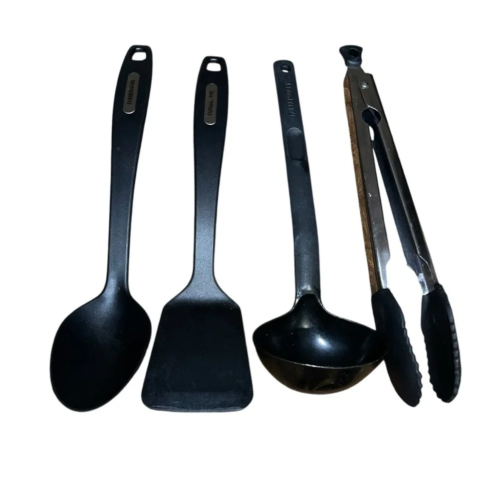 Faberware black tongs ladel serving spoon spatula Cooking Utensils lot nylon