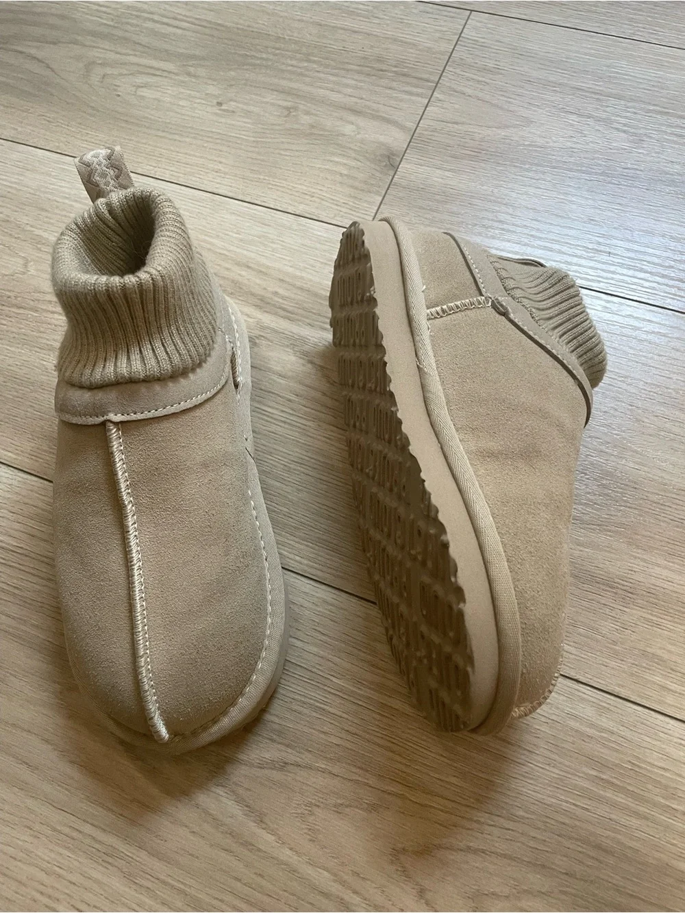 Kids Tan Slip-On Knit Cuff Boots