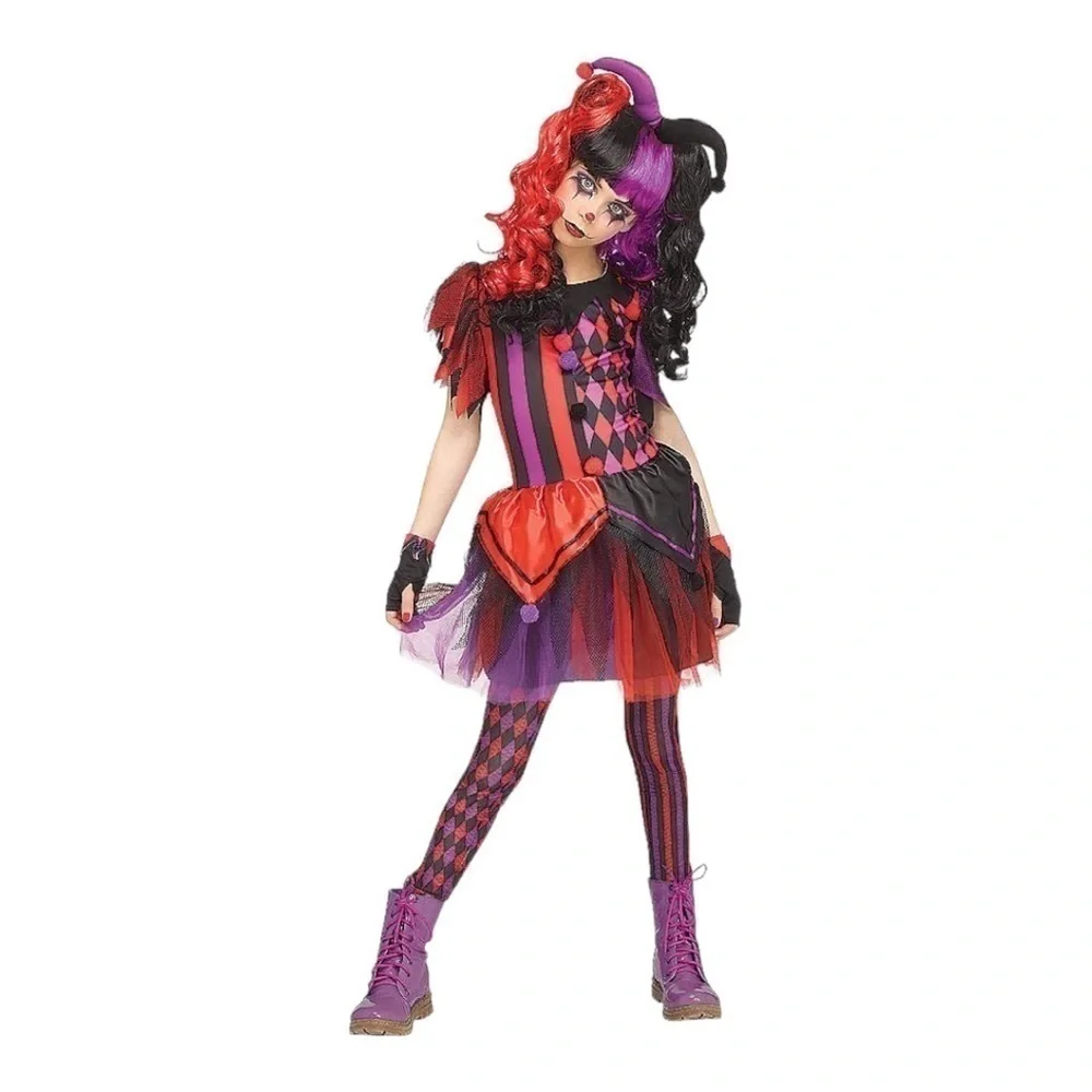 SPIRIT HALLOWEEN-GIRLS TWISTED JESTER COSTUME-SIZE 4-6