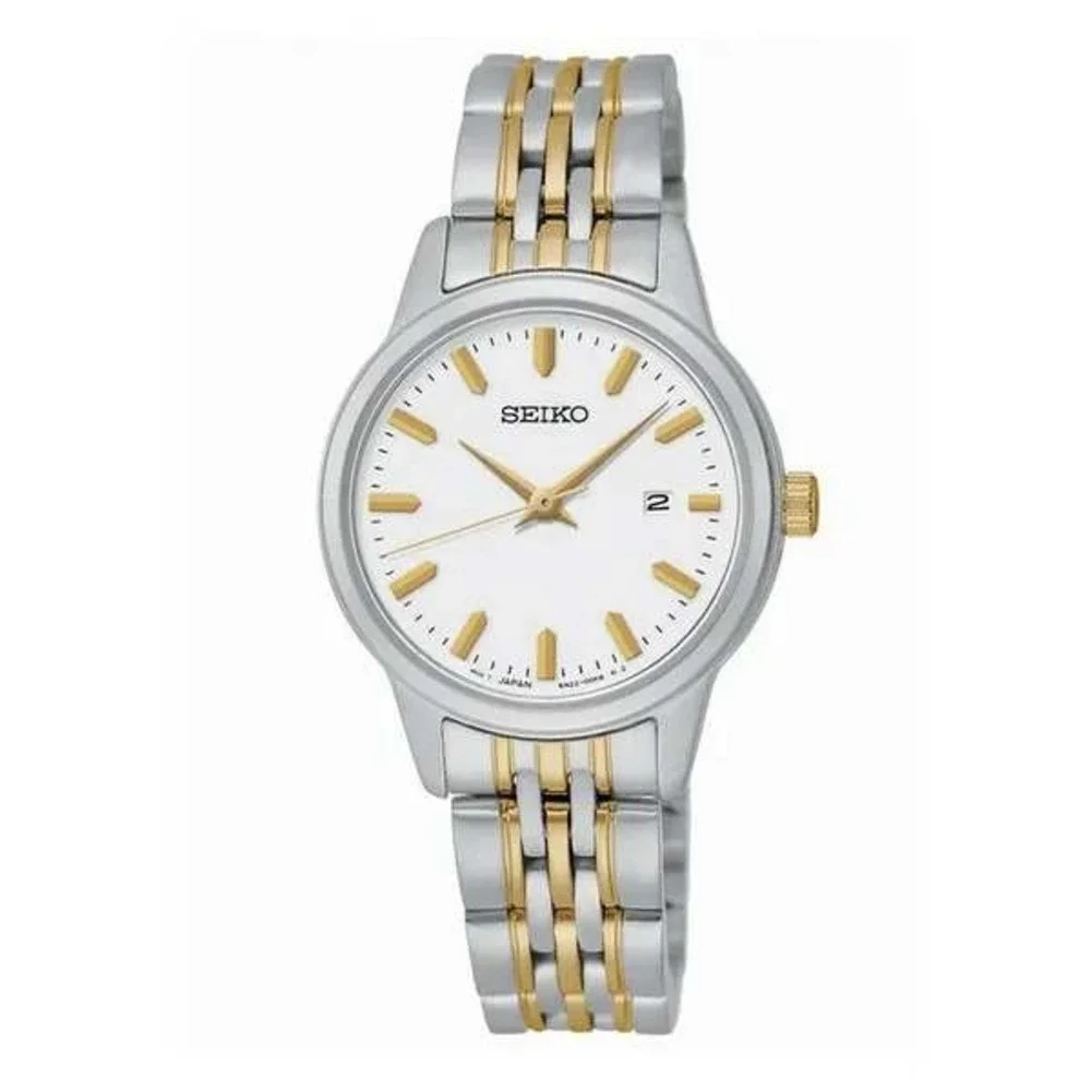 Seiko Essentials SUR834 Womens Two Tone Stainless Steel Quartz Watch White Dial