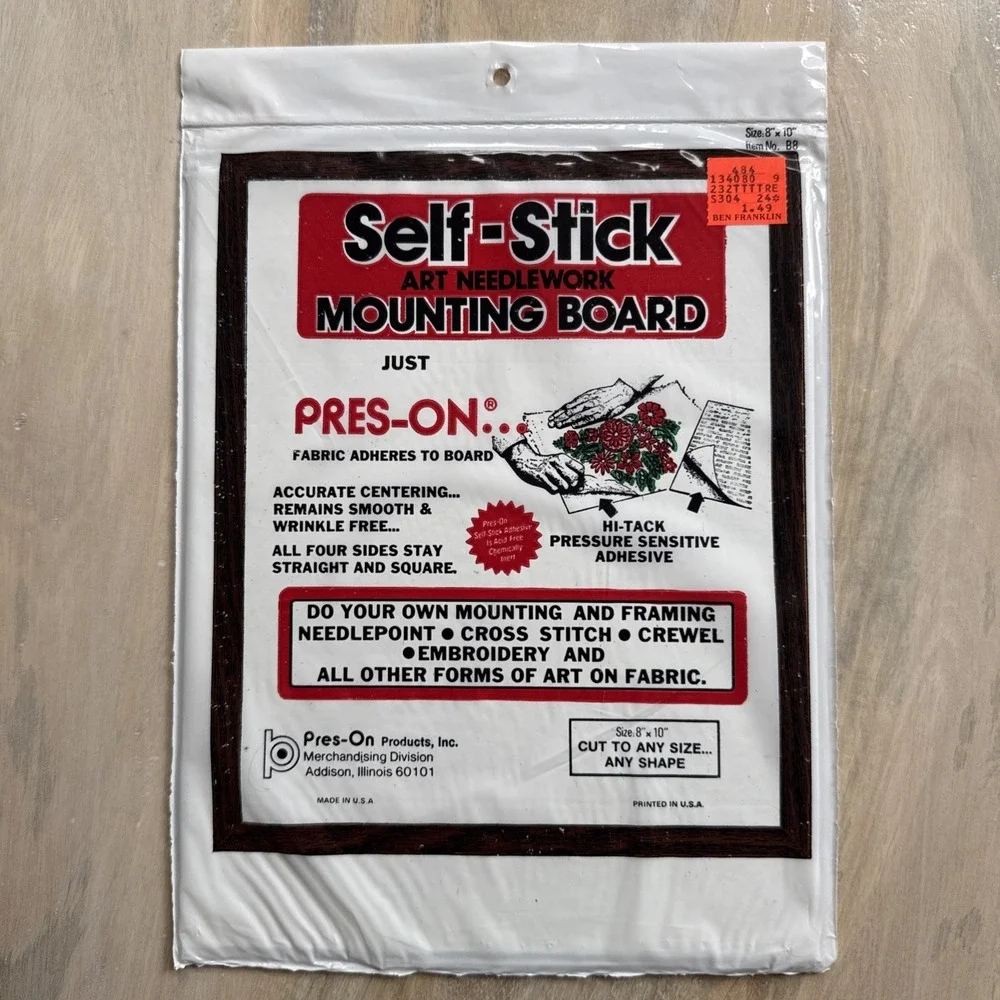 Self-Stick Art Needlework‎ Mounting Board Pres-On 8x10 Brand New