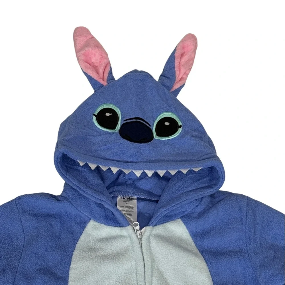 Udekit Kids Stitch Character Onesie Blue Polar Fleece Hooded Pajamas‎ Medium