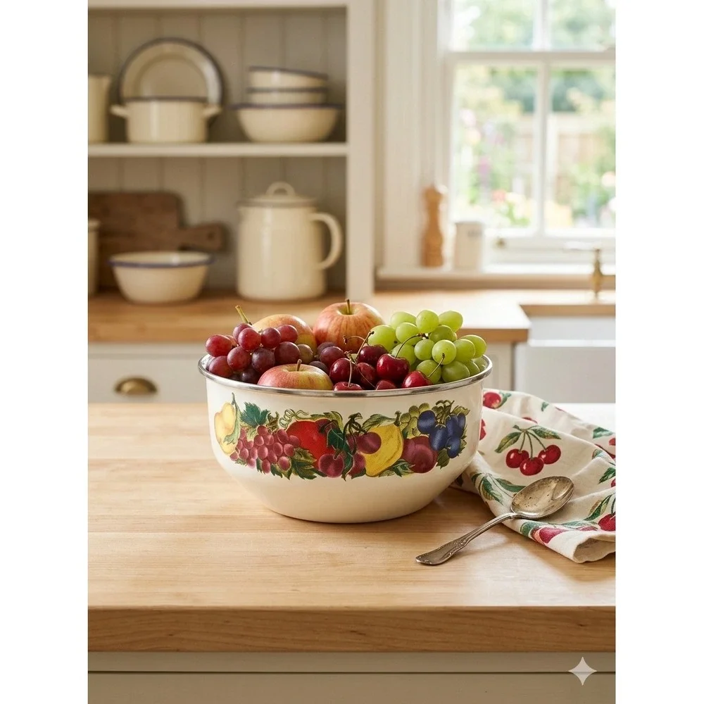Metro Enamelware Fruit Harvest Mixing Bowl Vintage Enamel‎ Pot Made in Thailand