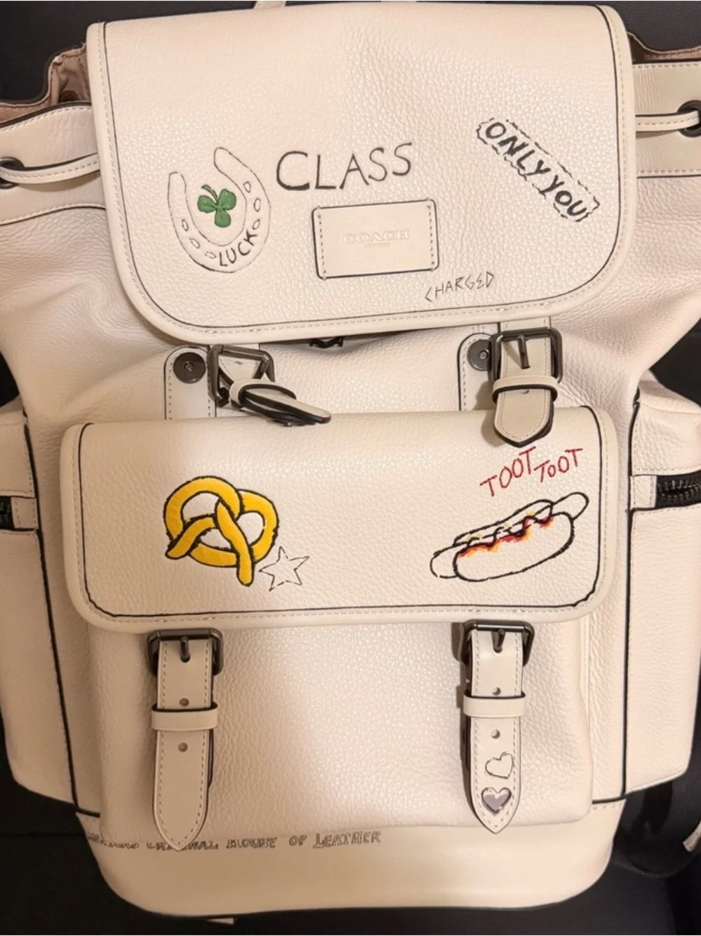 Coach Cream Leather Backpack with Colorful Patch Designs