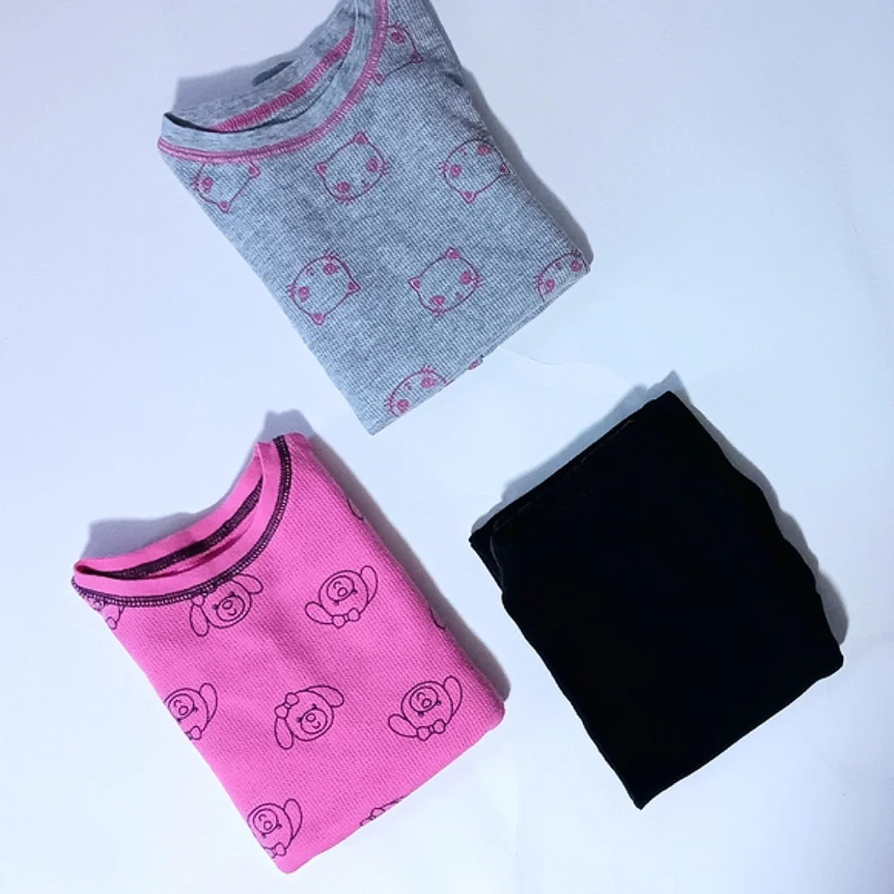 Girls' Pink and Grey Long Sleeves With Black Leggings Bundle Set Size 5T