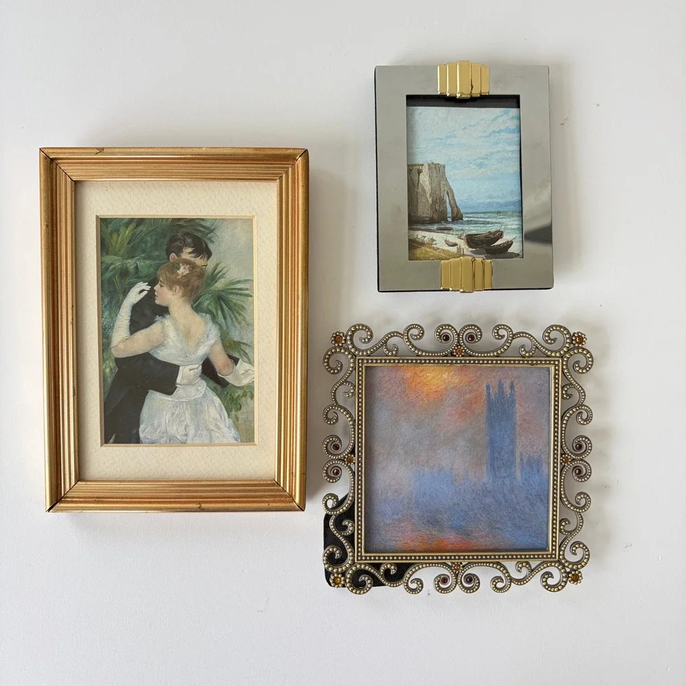 Vintage Picture Frame Set Gold Fluted Ornate Brass Art Deco Silver Tone 3 Piece