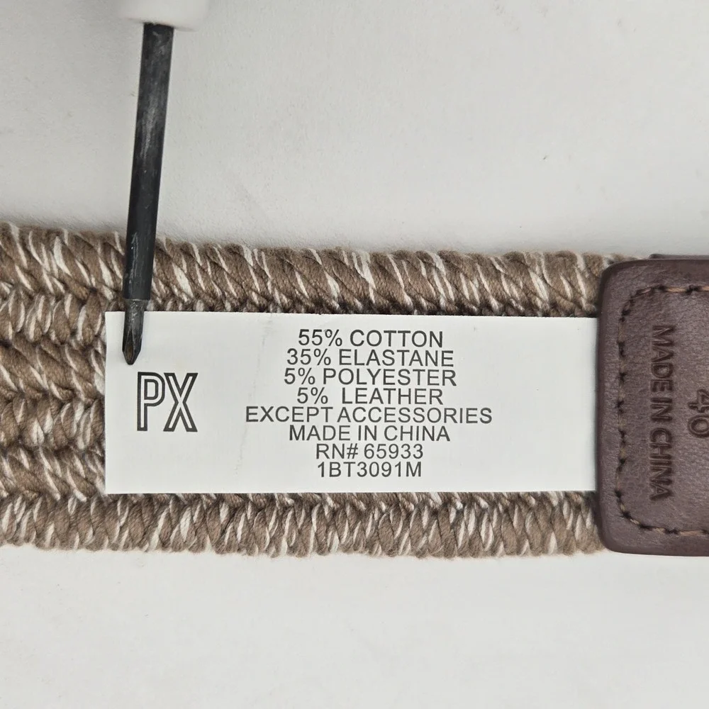 PX CLOTHING‎ Men's 46 Brown Tan Cream Woven Corded Thick Belt Adj (no holes)