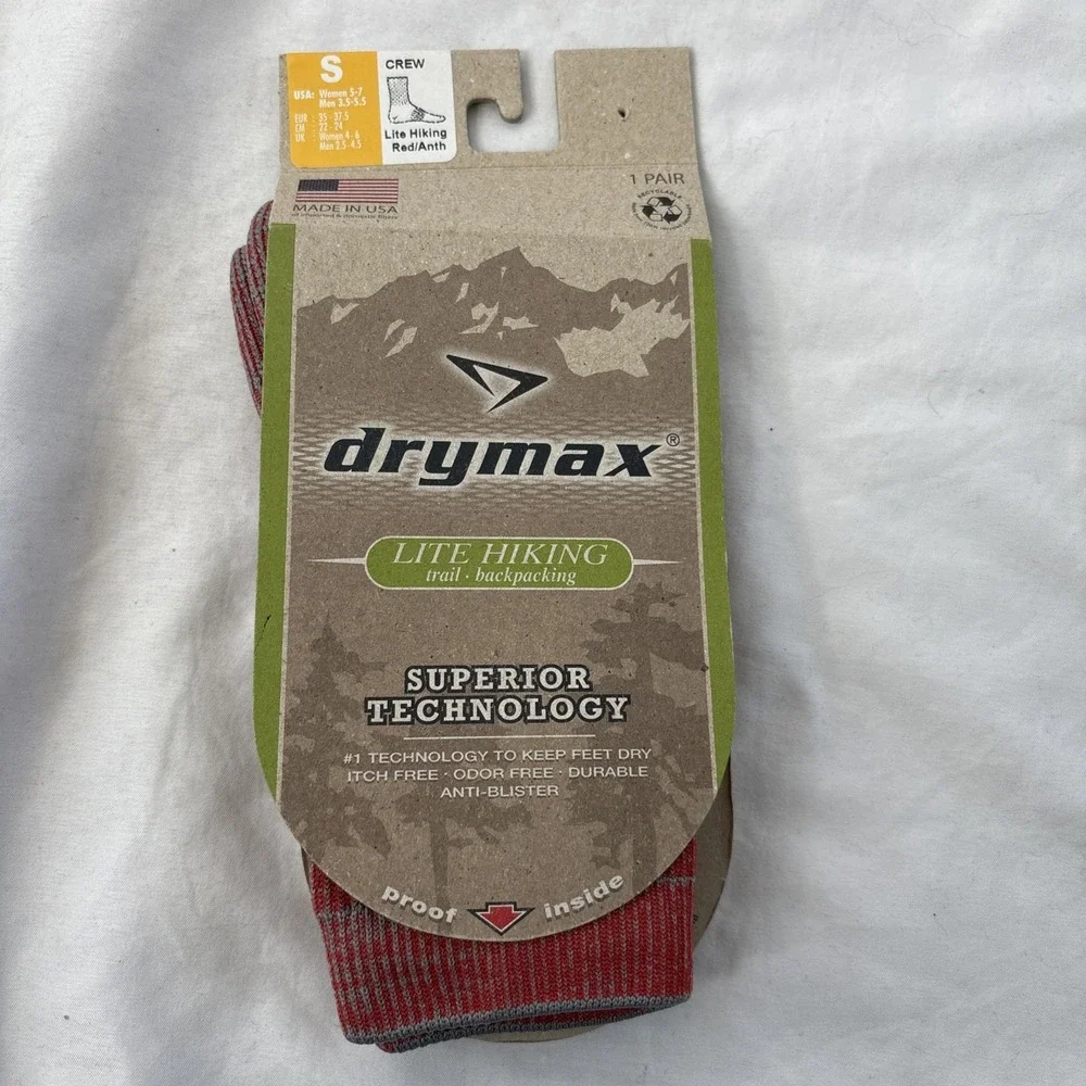 Drymax Lite Hiking Crew Socks Red/Anth Small Woman 5-7‎ Men 3.5-5.5 Trail