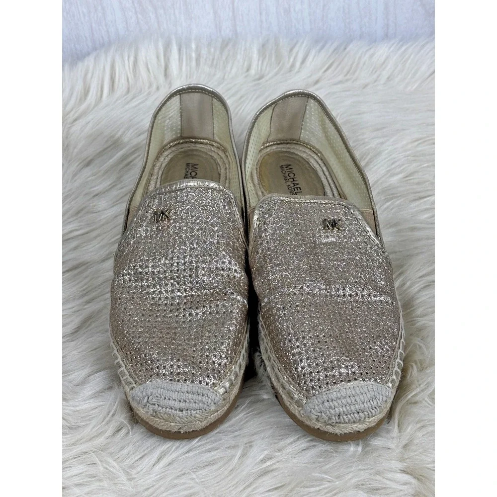 Michael Kors Kendrick Espadrilles Womens 7.5 Gold Glitter Metallic Slip On Flats