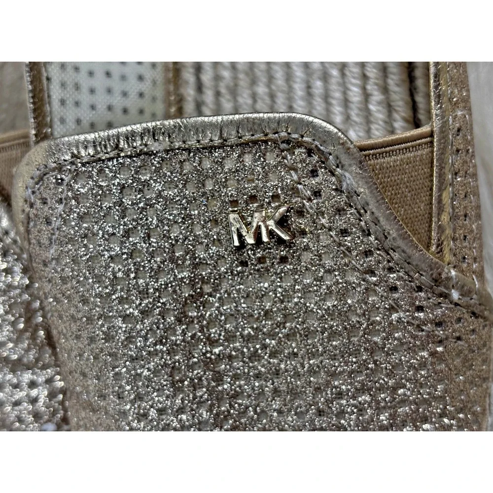 Michael Kors Kendrick Espadrilles Womens 7.5 Gold Glitter Metallic Slip On Flats