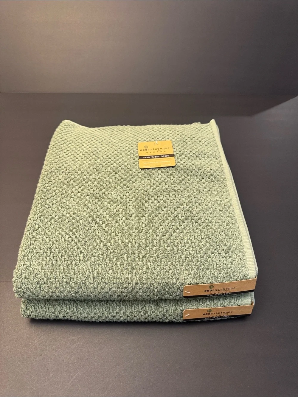 2pc ECOEXISTENCE Bamboo Zero Twist Loops Bath Towel Set - Oil Green