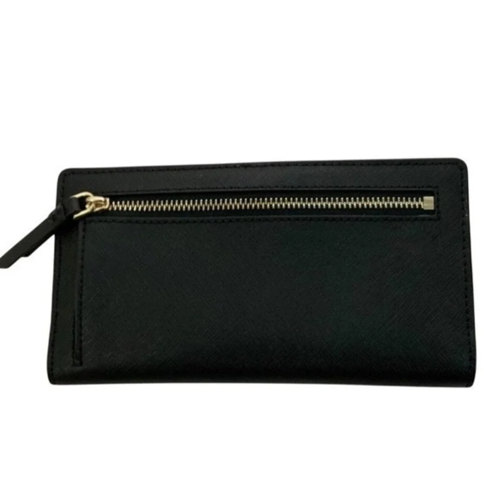 Kate Spade Bifold Wallet Women Black‎ Saffiano Leather Slim Zip