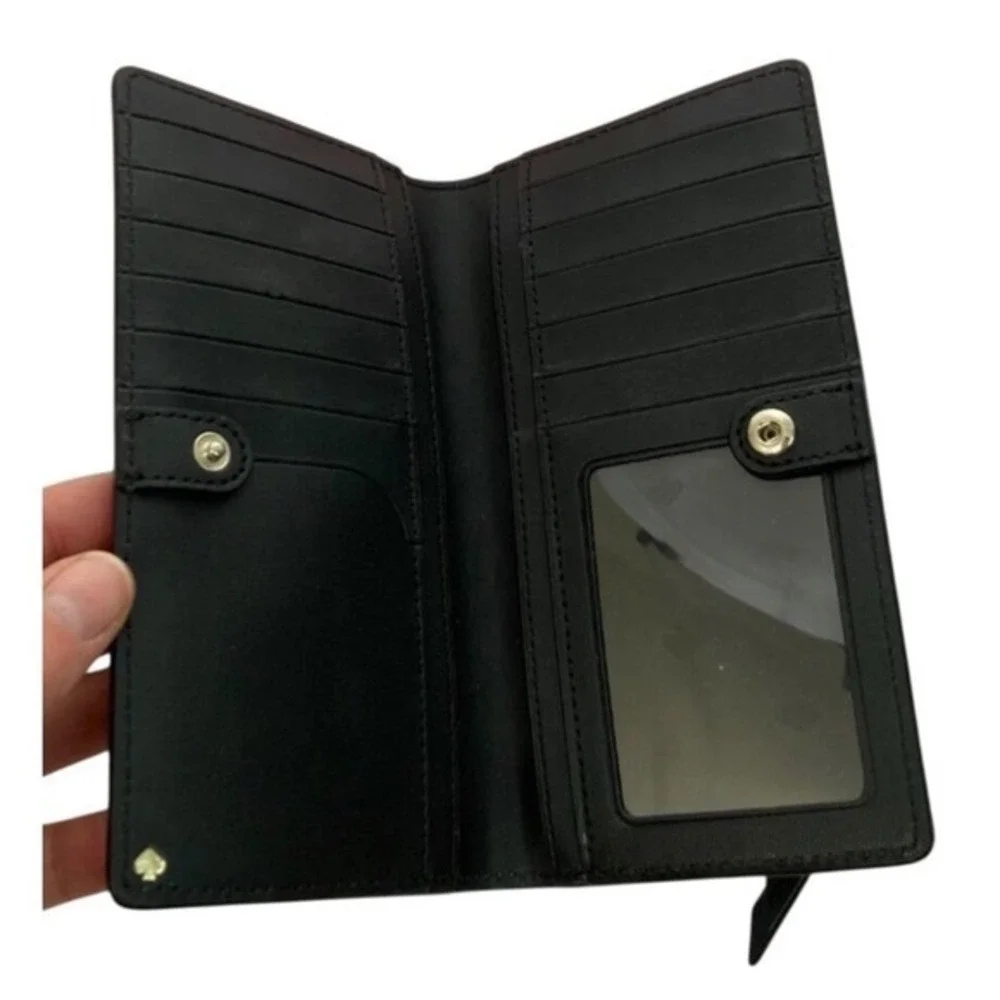 Kate Spade Bifold Wallet Women Black‎ Saffiano Leather Slim Zip