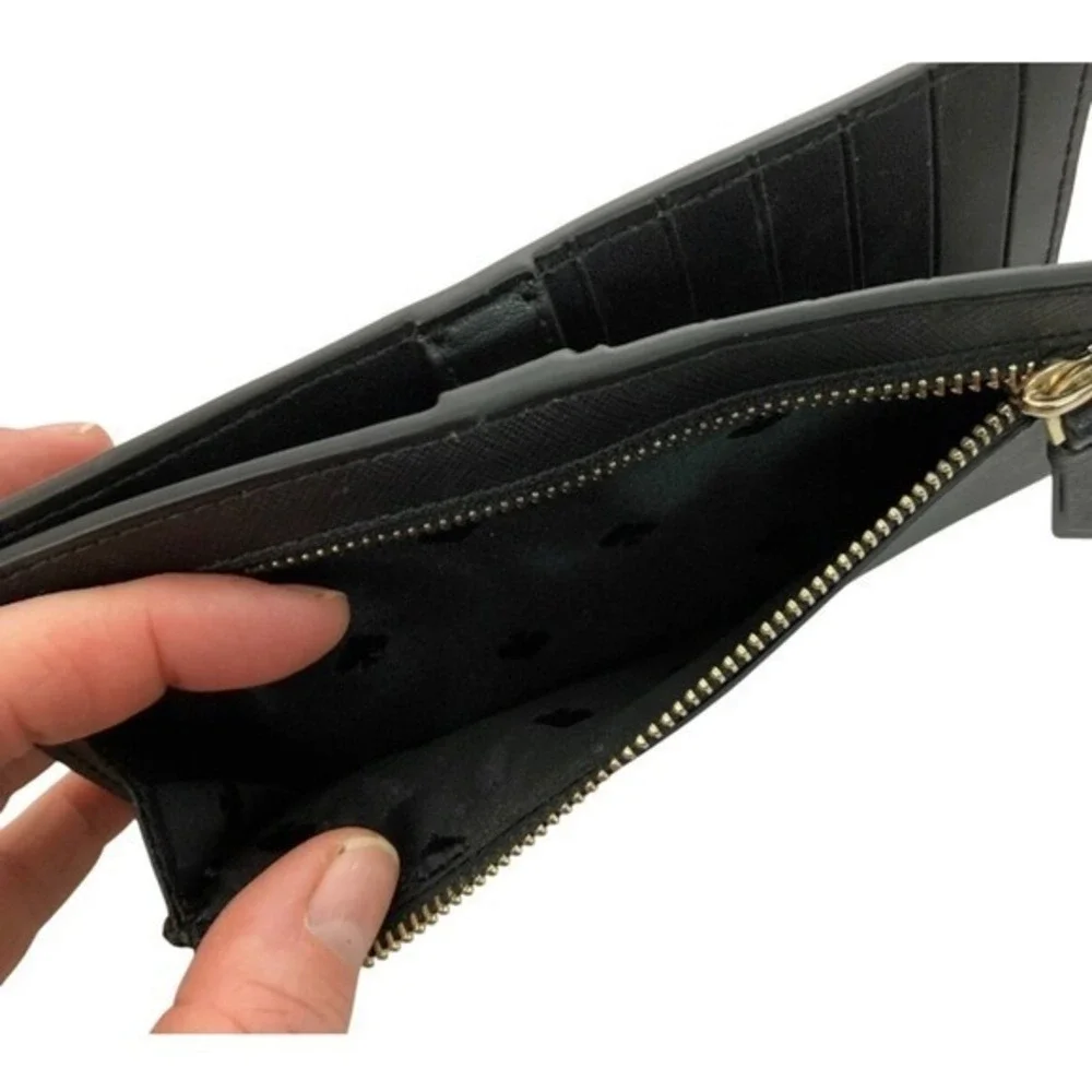 Kate Spade Bifold Wallet Women Black‎ Saffiano Leather Slim Zip