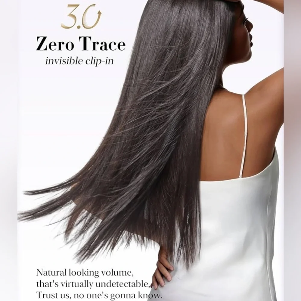 LUVME Natural Black Human Hair Zero Trace Seamless 16” Clip In Hair Extensions