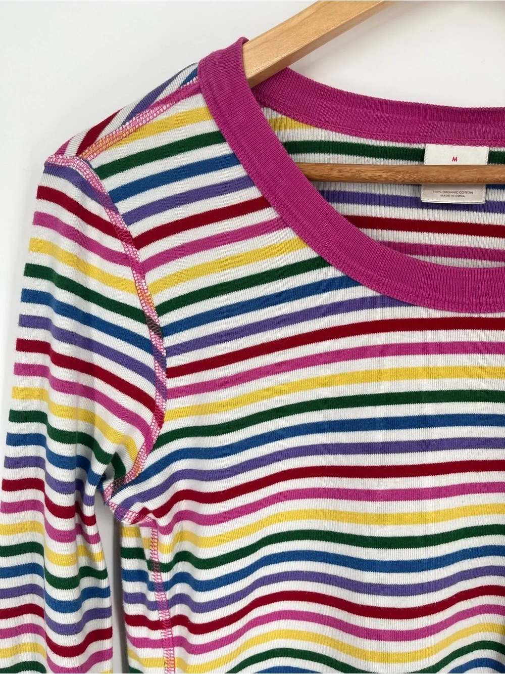 Hanna Andersson Organic Cotton Long Sleeve Rainbow Stripe PJ Top Kids Sz Medium