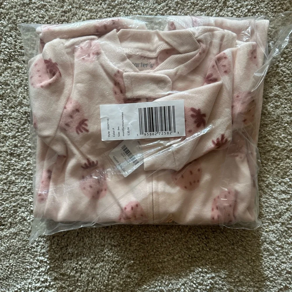 NWT Carter’s Strawberry Fleece Footie Sleep & Play Pajamas