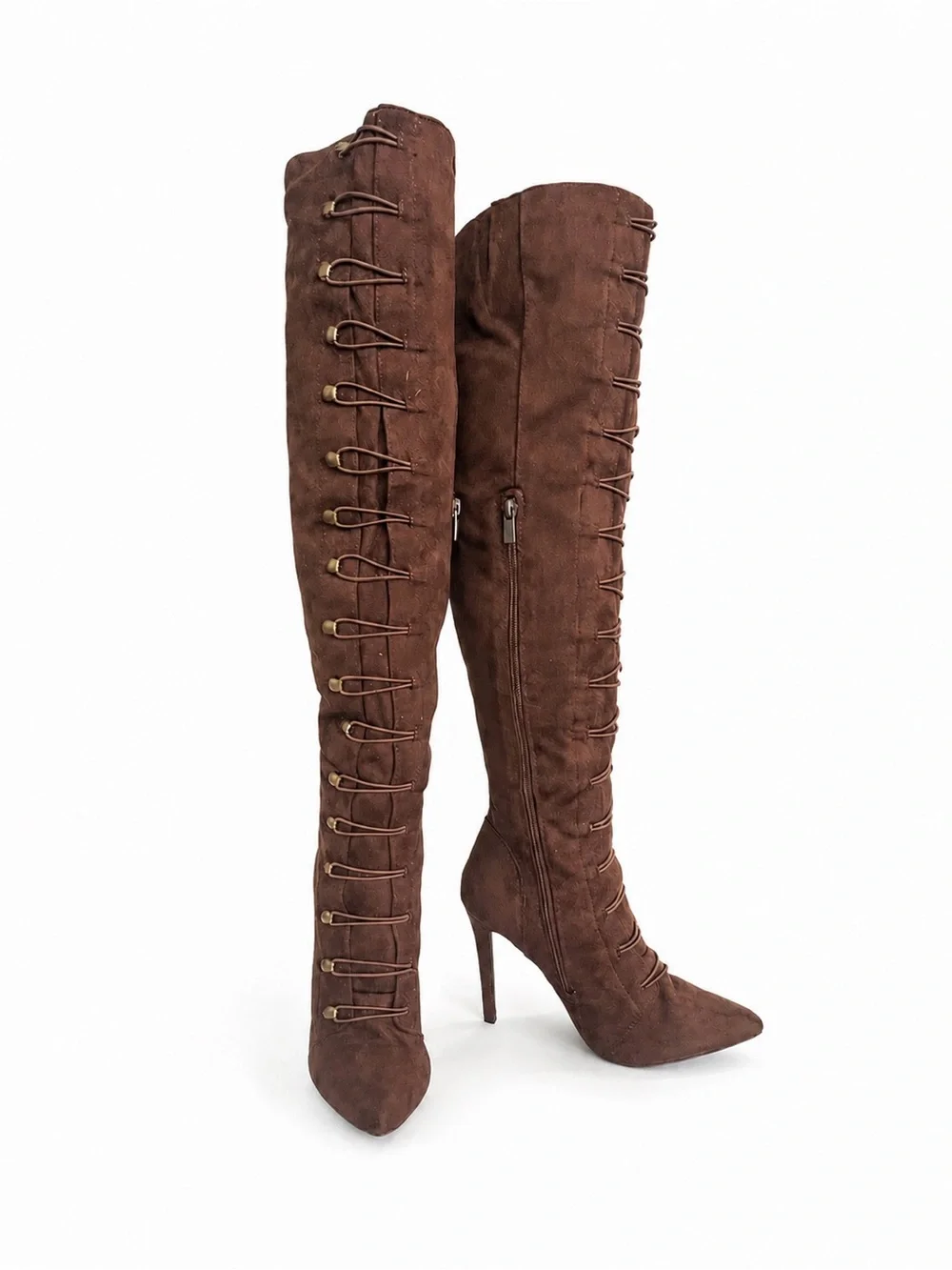 Women's Brown Lace-Up Over-the-Knee Stiletto Boots