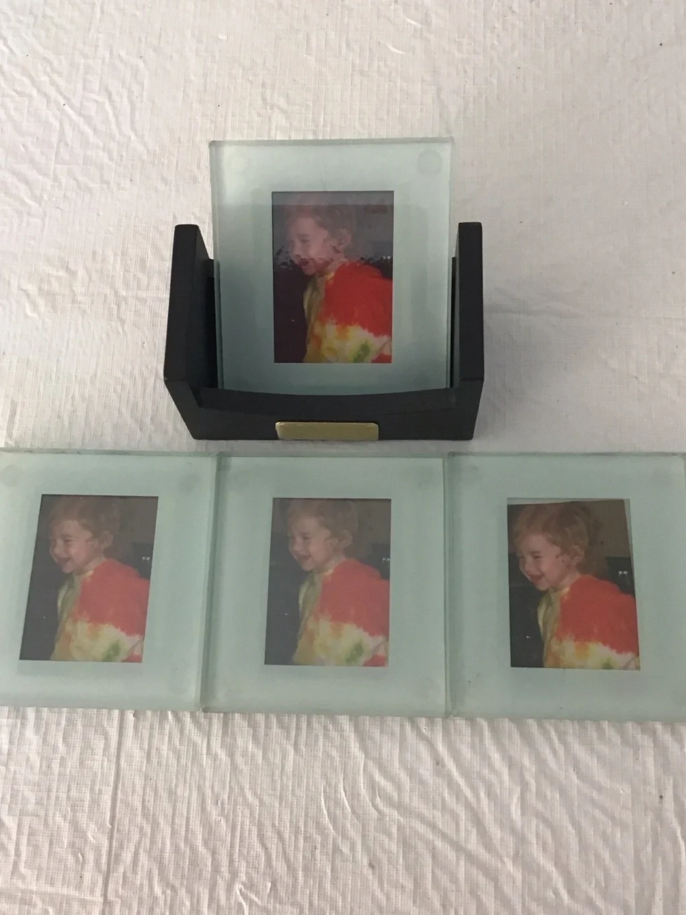 Black Multi-Frame Photo Holder with Frosted Glass Inserts ##