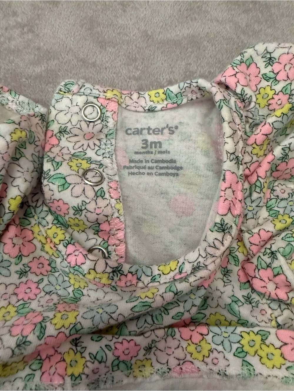 Carter’s Baby Girl Floral Dress Bodysuit 3 Months Pink Yellow Flutter Sleeve One
