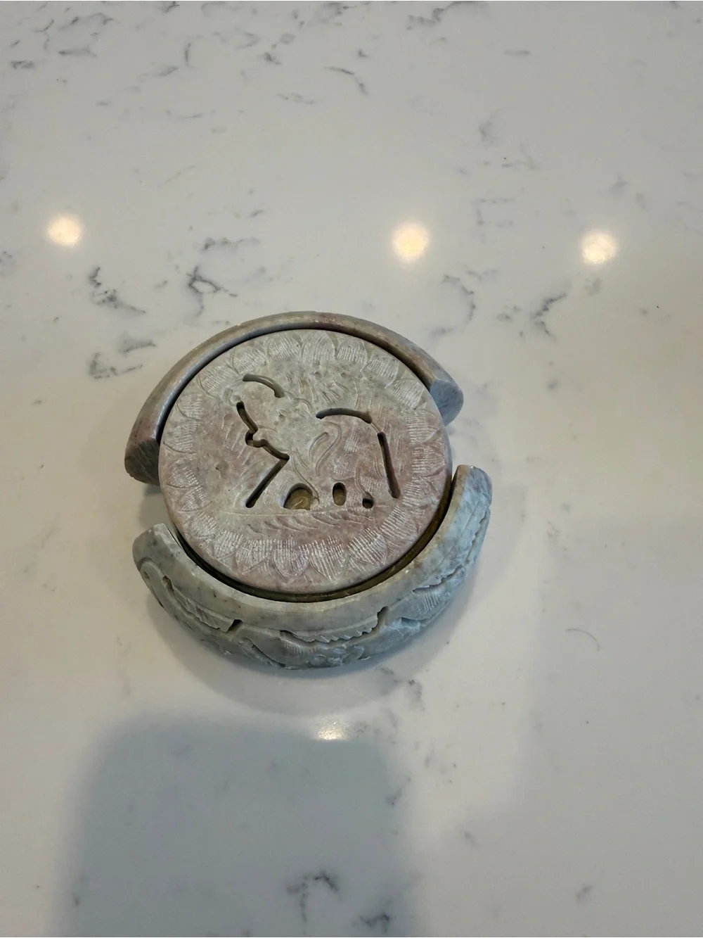 Hand-Carved 6 Soapstone Elephant Coasters hand carved