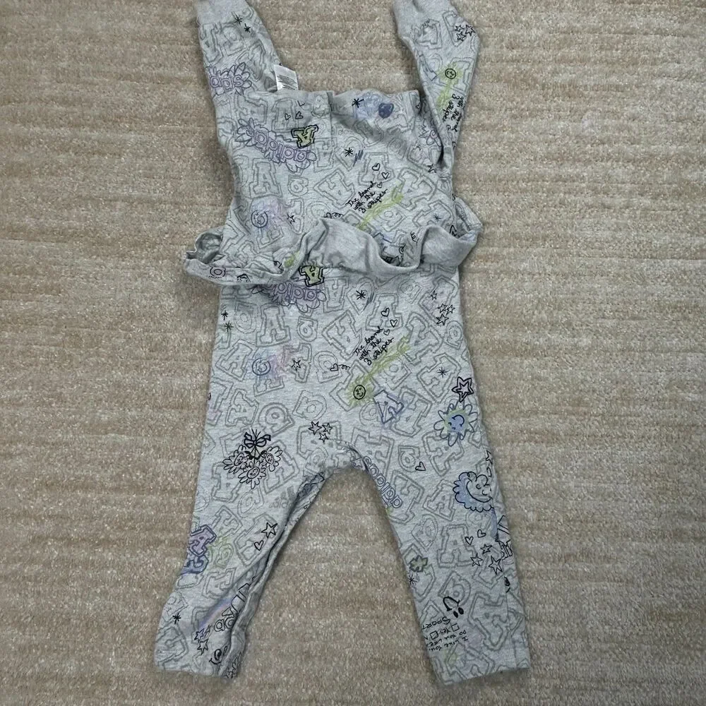 Adidas Baby Girls Jumpsuit 24M Gray Graphic Long Sleeve Cotton Romper