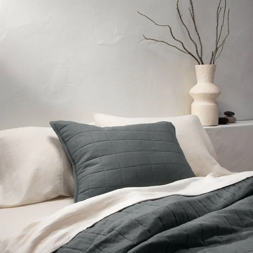 Casaluna Heavyweight Linen Blend Quilt Pillow Sham - Casaluna grey