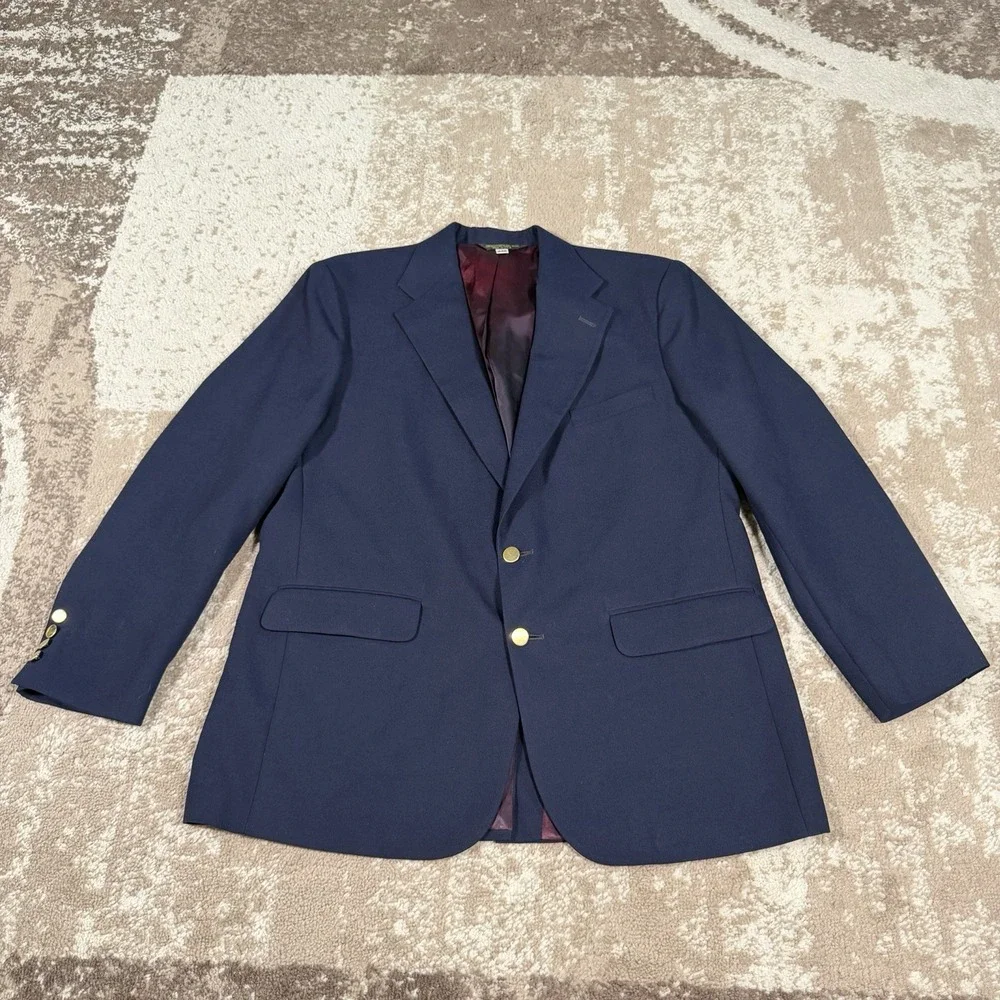 Vintage LL Bean Blazer Mens 44R Navy Blue Gold Button Sport Coat Polyester USA