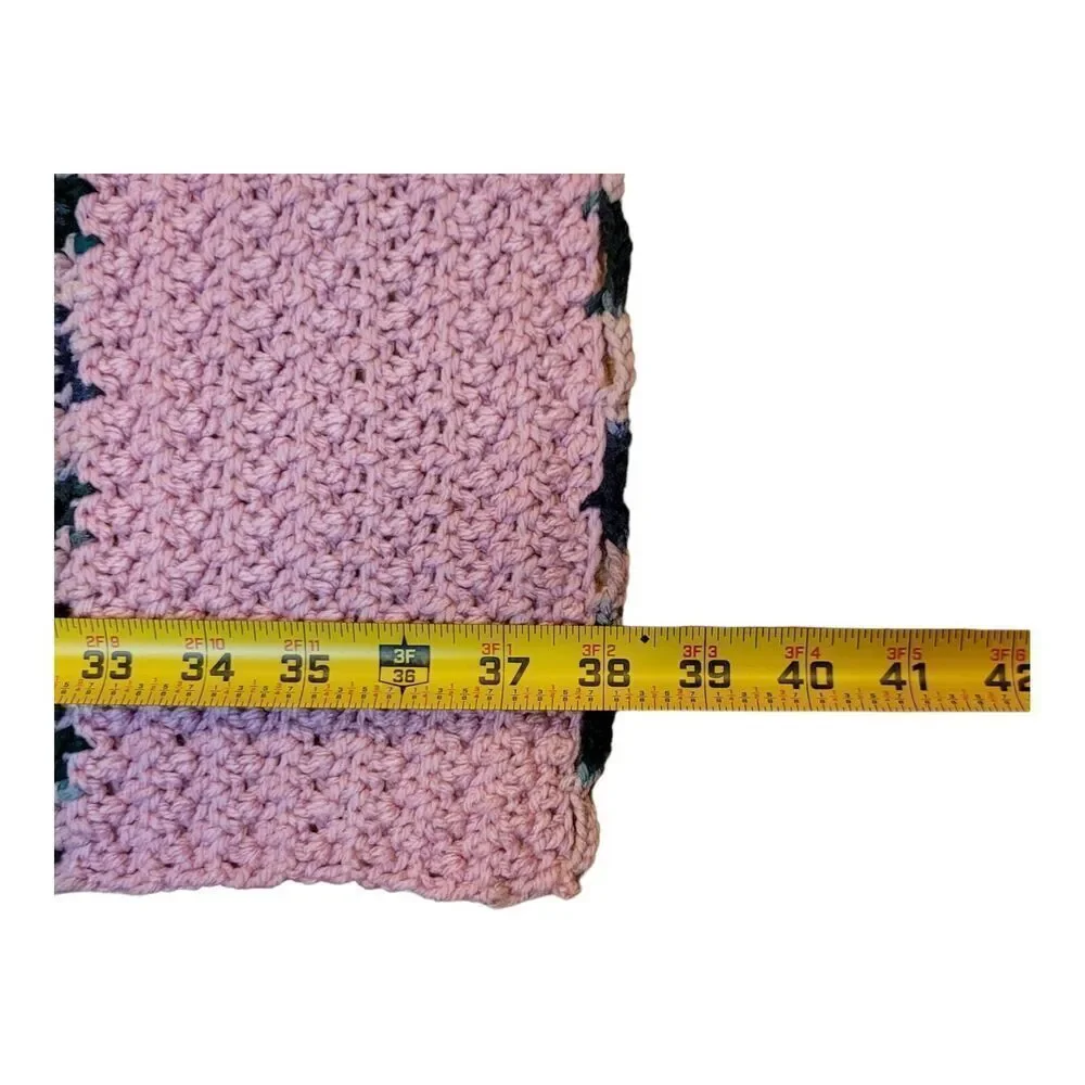 Vintage Handmade Crochet Pink And MultiColor‎ Stiped Afghan Blanket 38x53