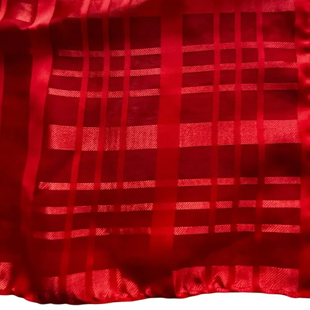 Silky red plaid burnout scarf neckerchief square Morsly New York made in Japan