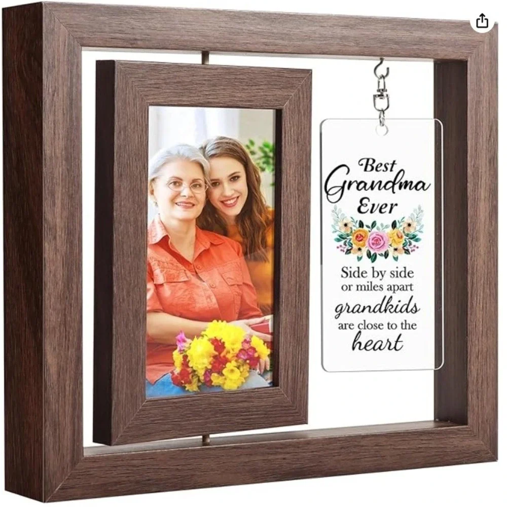 Best Grandma Ever Rotating Picture Frame 4x6 Double Sided Floating Wood Gift Box