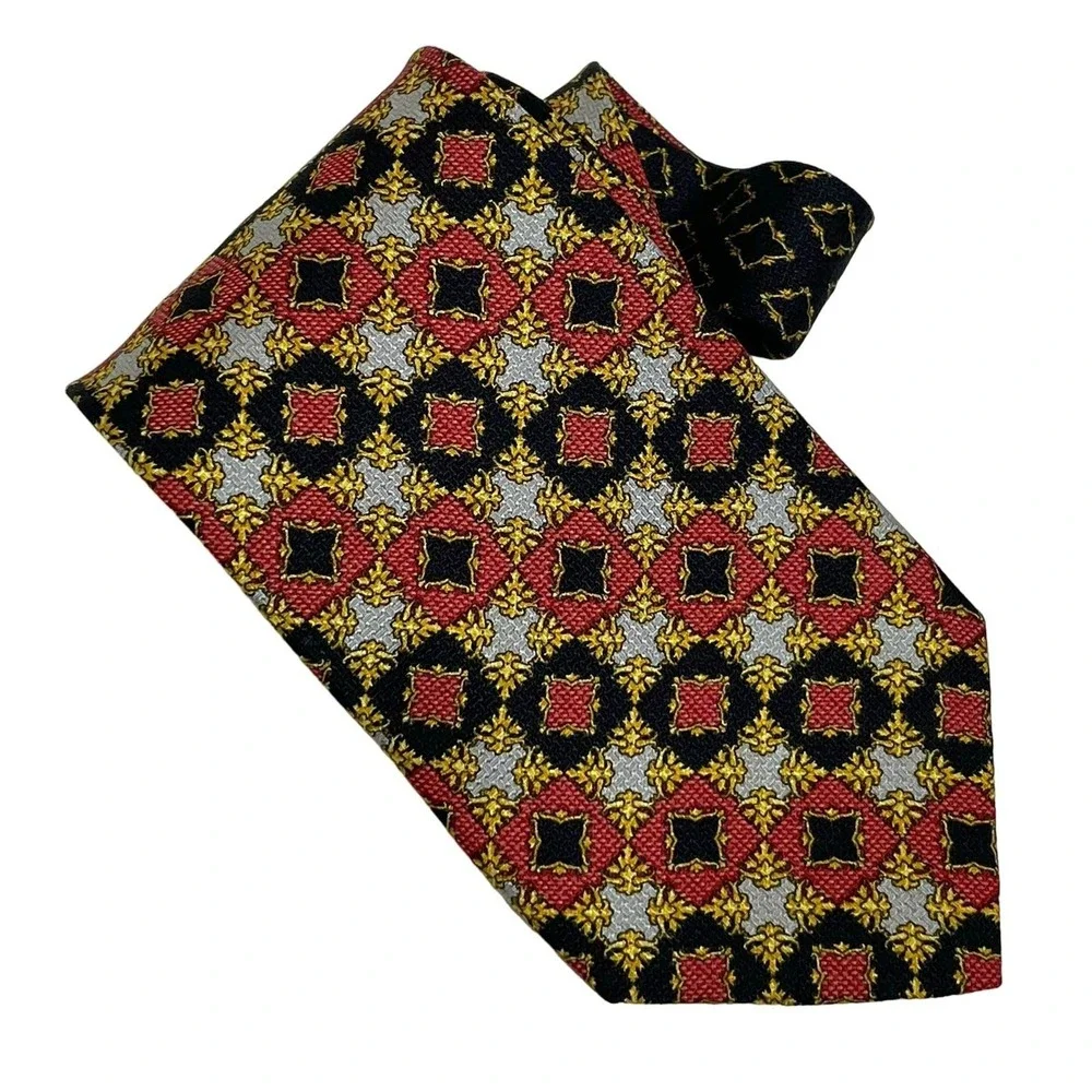 Gianni Versace‎ Men's Vintage Silk Necktie Geometric Squares Designer
