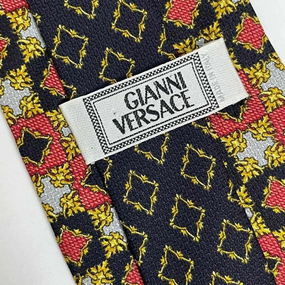 Gianni Versace‎ Men's Vintage Silk Necktie Geometric Squares Designer