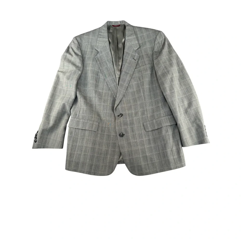 Hart Schaffner Marx Viracle Blazer Grey Glen Plaid Sport Coat 46LMen Suit Jacket
