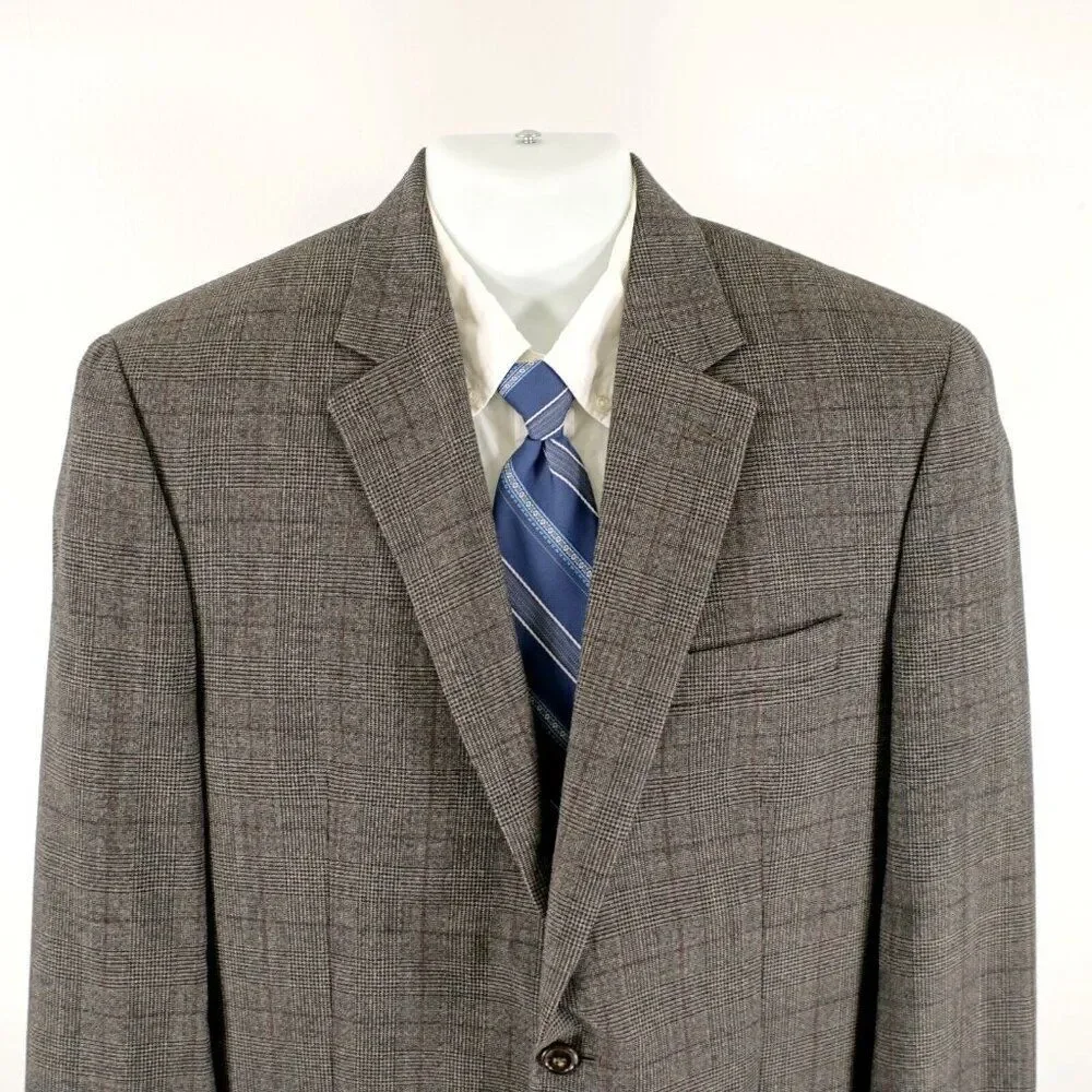 Michael Kors Wool Brown Glen Plaid Windowpane 2 Button Sport Coat 40L‎