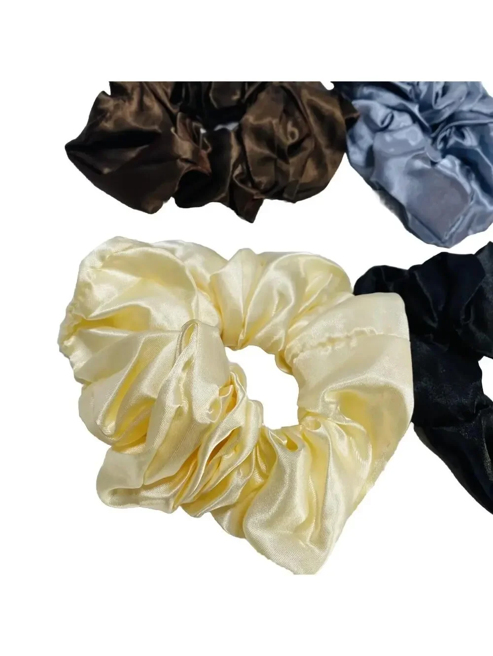 Hair Scrunchies Set of 4 Cream Brown Grey Black Soft Elastic Brand New