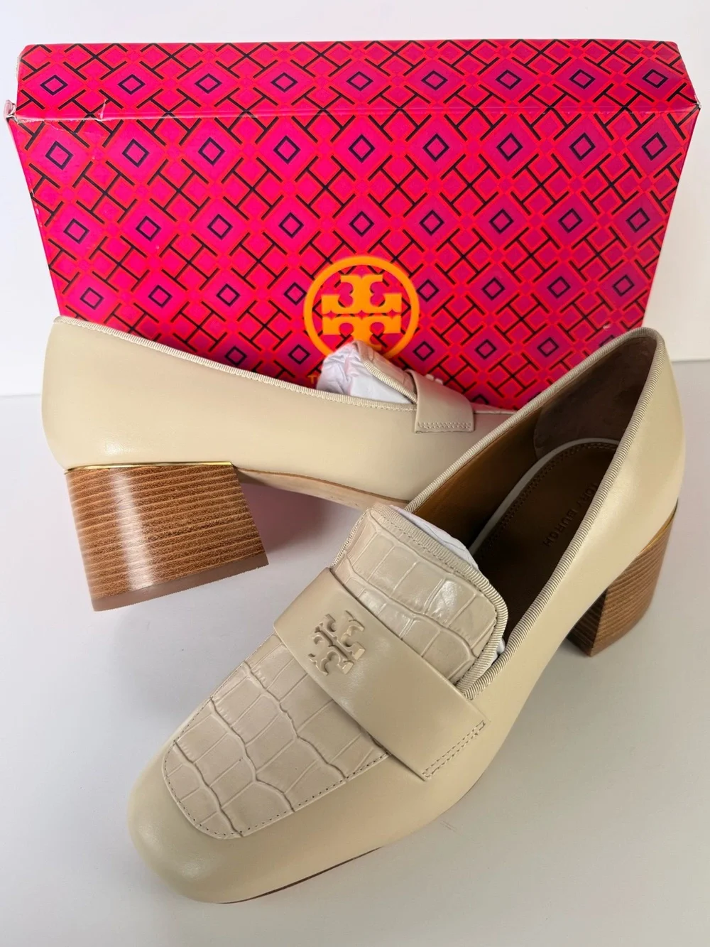 Tory Burch Everly 55mm Loafers Dulce de Leche Leather Block Heel US 9 & 9.5