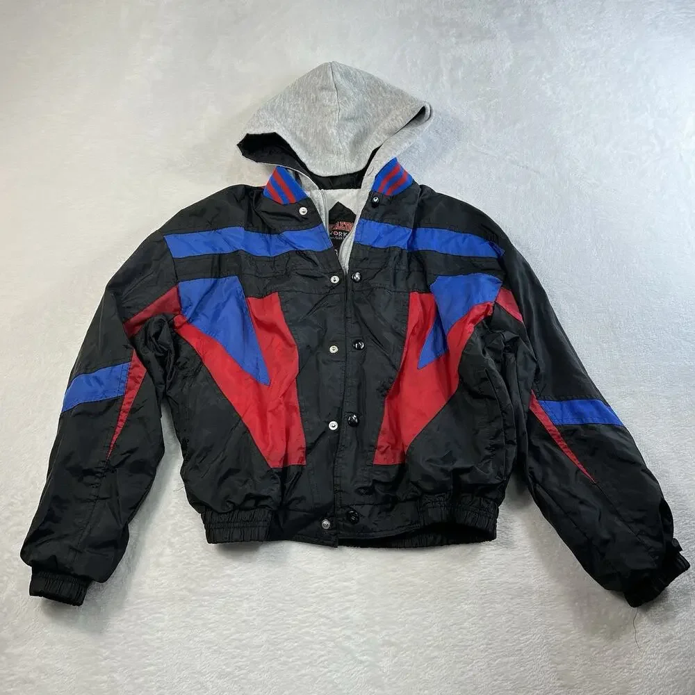 Vtg‎ 90s Athletic Boys L 14/16 Works Youth Jacket Layered Look Track Lined Black