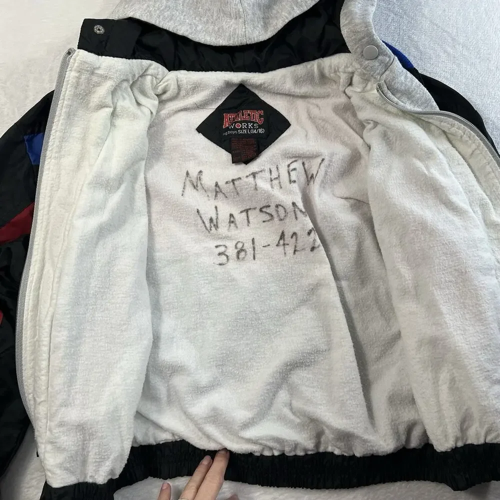 Vtg‎ 90s Athletic Boys L 14/16 Works Youth Jacket Layered Look Track Lined Black